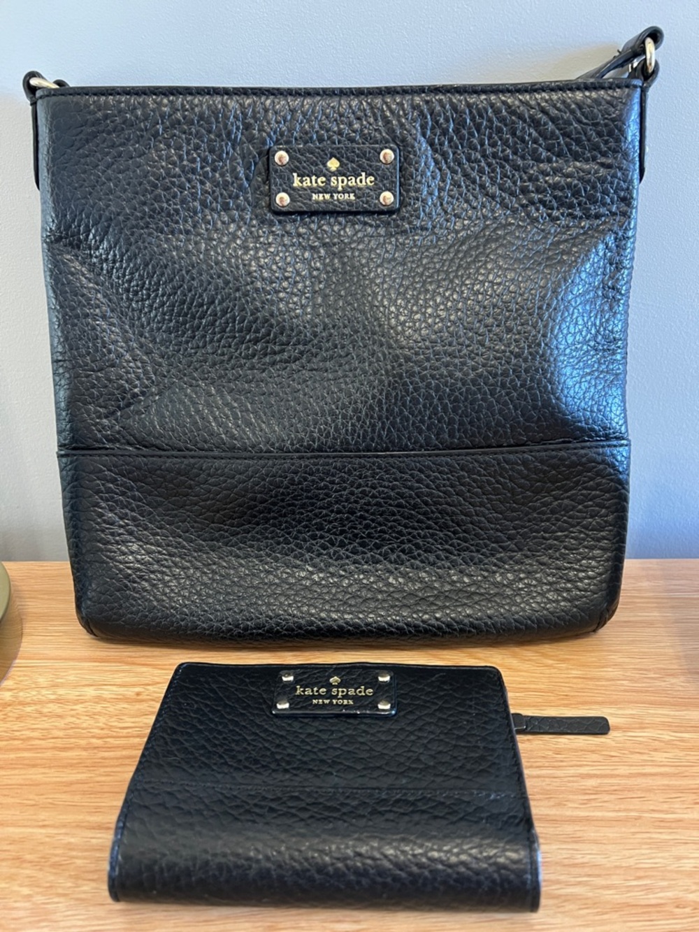 kate spade Black Pebbled Leather Crossbody Bag with Wallet